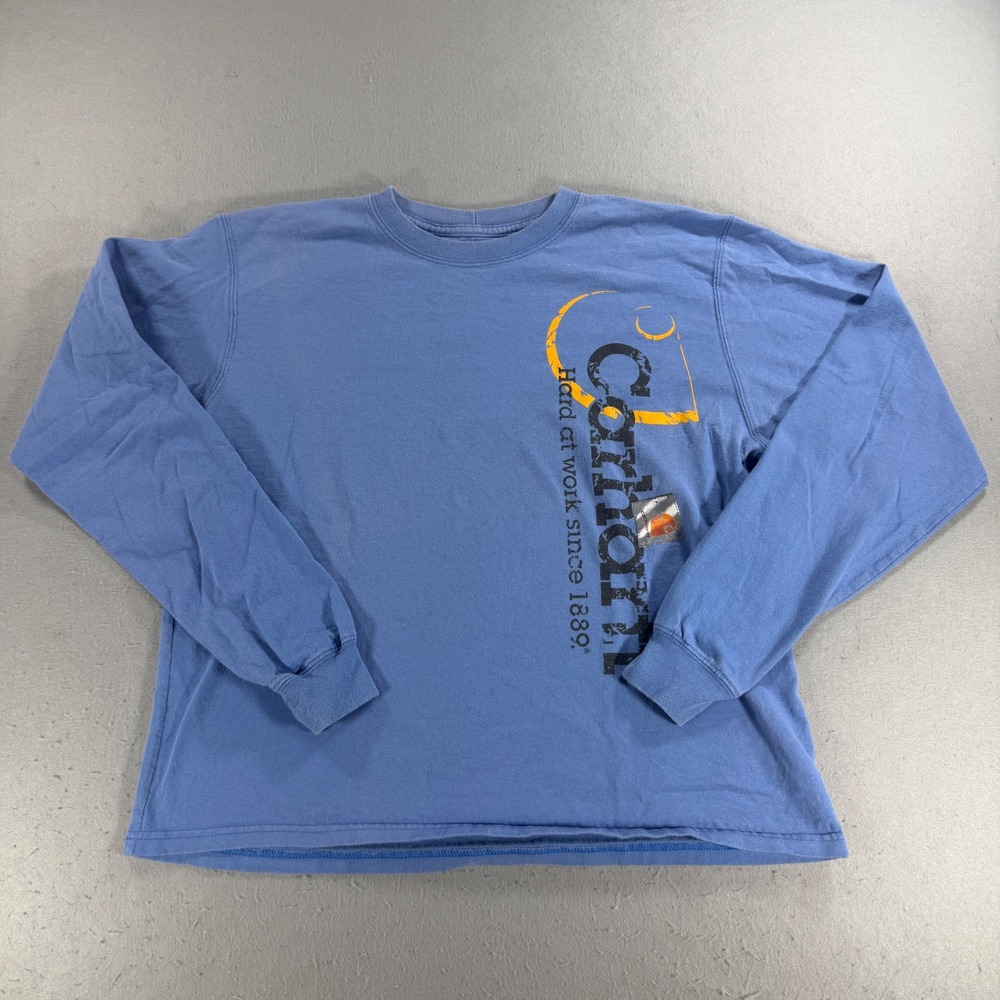 Carhartt Boys XL 14/16 Blue Long Sleeve Distressed Graphic Logo T-Shirt